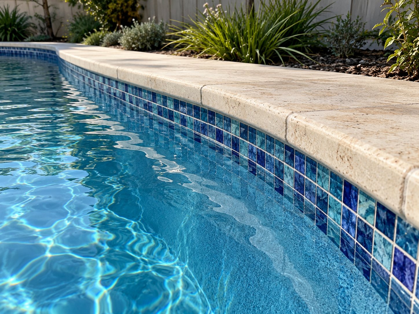 Representative renewed pool finish and waterline tiles